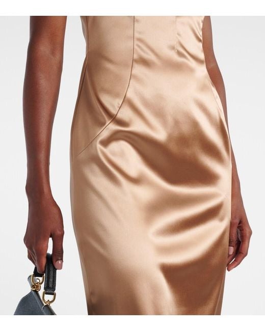 Dolce & Gabbana Brown Pleated Satin Midi Dress