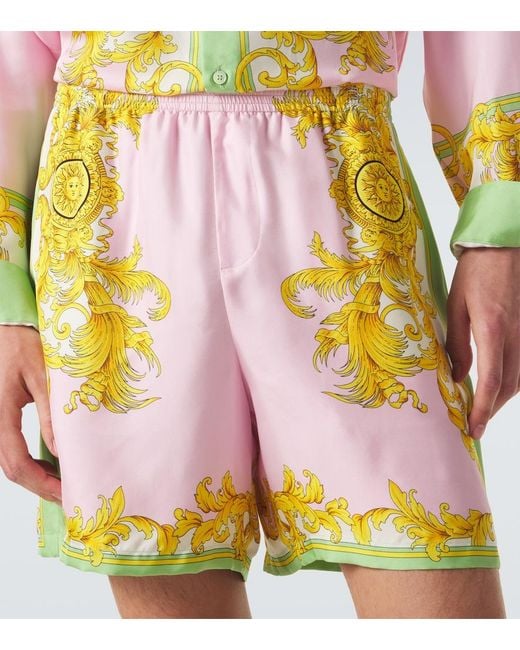 Versace Pink Printed Silk Shorts for men