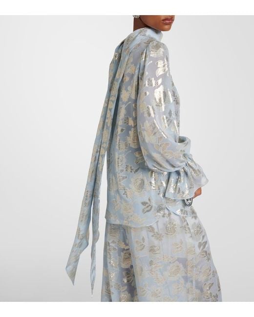 Blusa in jacquard di misto seta di Nina Ricci in Blue