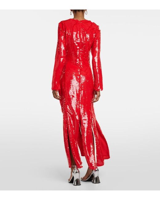 Ganni Red Lace-embellished Sequinned Gown