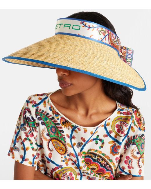 Etro White Logo Straw Visor