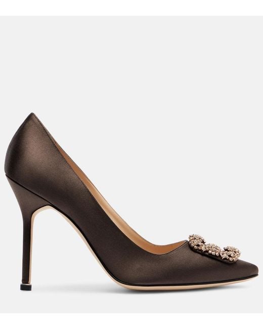 Manolo Blahnik Brown Hangisi 90 Embellished Satin Pumps