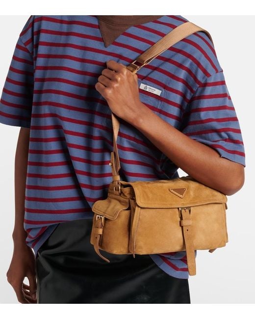 Prada Metallic Explore Medium Suede Shoulder Bag