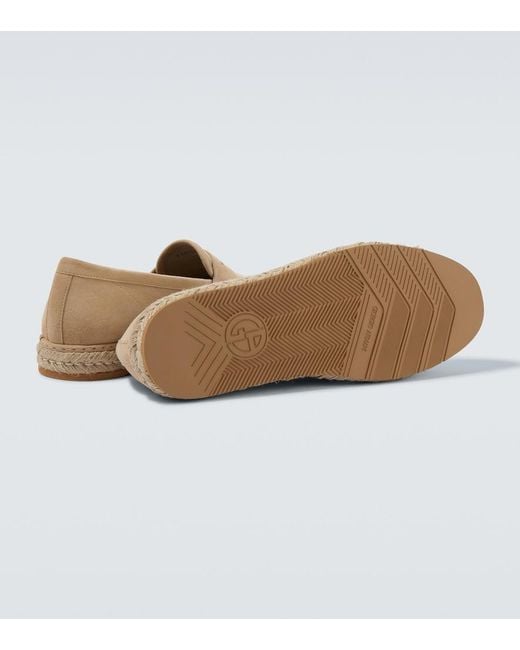 Giorgio Armani Natural Jute-Trimmed Suede Penny Loafers for men