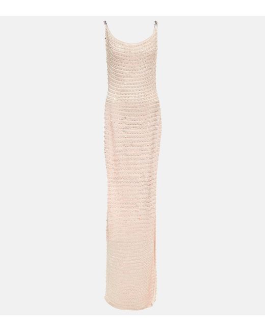 AYA MUSE White Vatia Sequined Knitted Maxi Dress