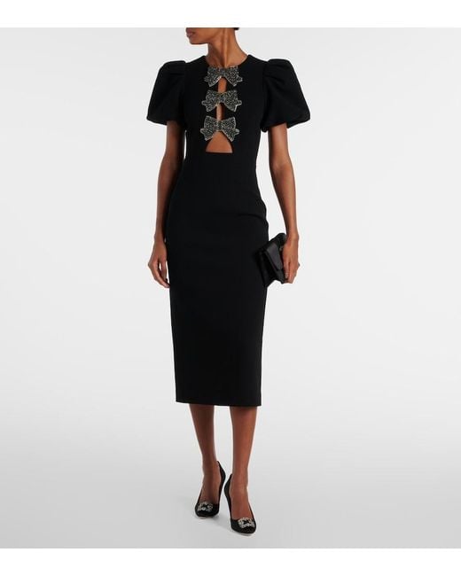 Rebecca Vallance Black Eliana Puff-Sleeve Midi Dress
