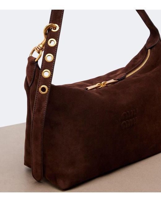 Miu Miu Brown Spirit Medium Suede Shoulder Bag