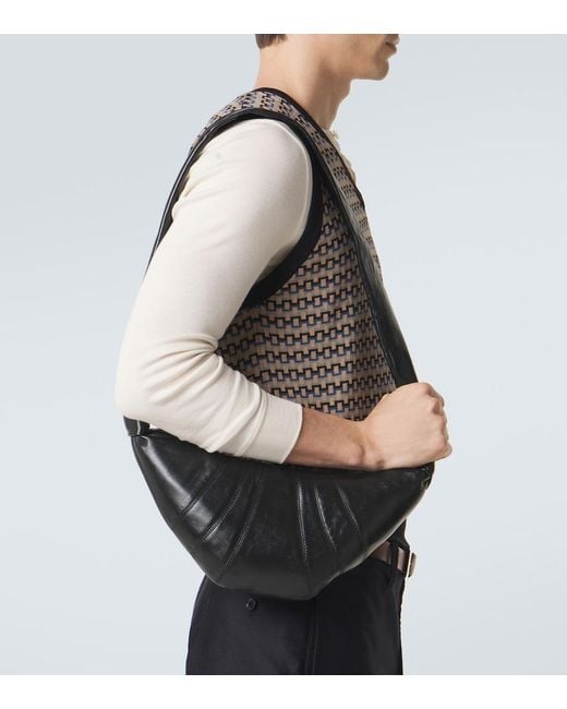 Lemaire Black Croissant Small Leather Shoulder Bag for men