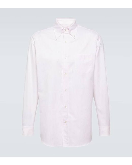 Loro Piana White Agui Striped Cotton Oxford Shirt for men