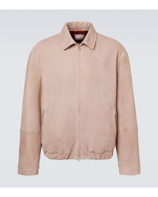Brunello Cucinelli Pink Suede Blouson Jacket for men
