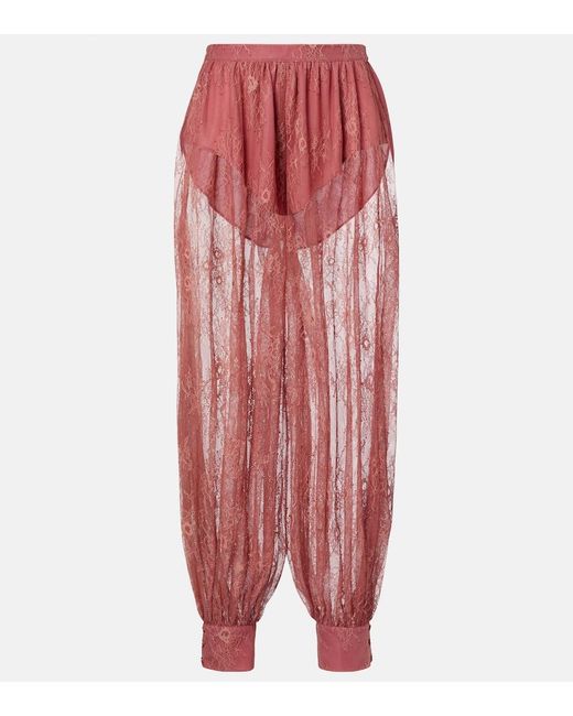 Bananhot Red Kendall Sheer Lace Balloon Pants