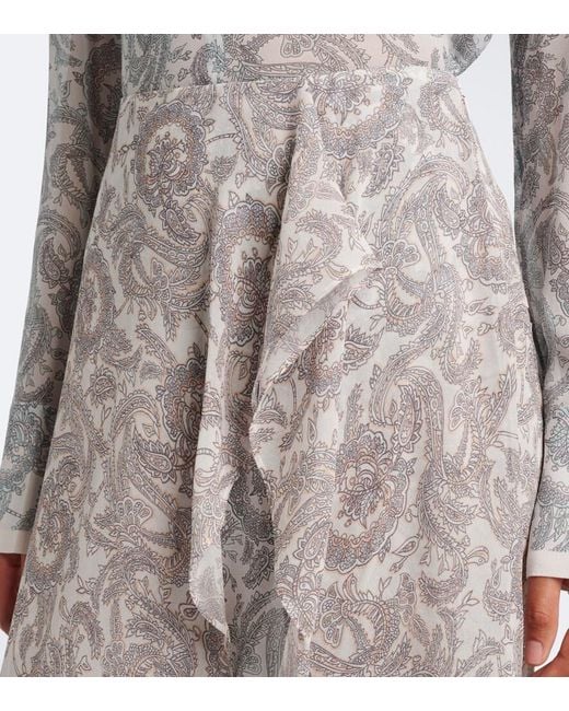 Acne White Paisley Lace-Trimmed Silk Crepe Midi Skirt