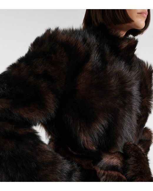 Nour Hammour Black Elsa Shearling Wrap Coat