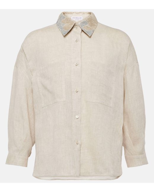 Brunello Cucinelli White Embellished Linen Shirt