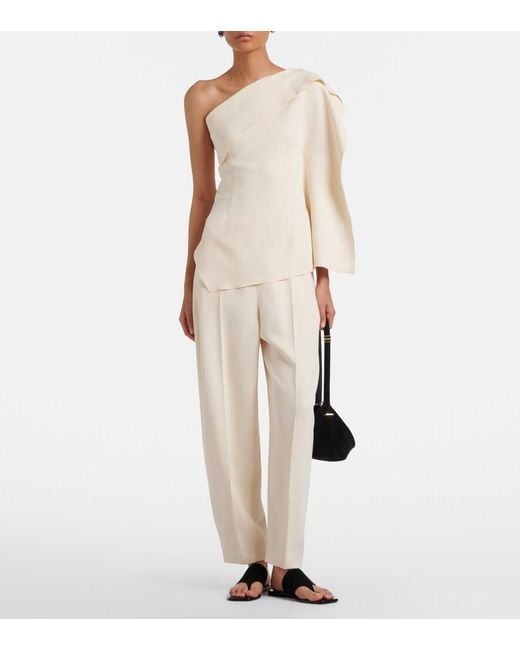 FFORME Natural Lavinia Draped One-Shoulder Top