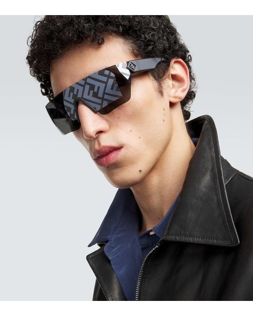 Fendi Gray Ff Squared Shield Sunglasses for men