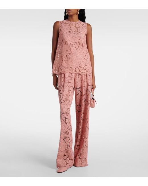 Dolce & Gabbana Pink Lace Wide-Leg Trousers