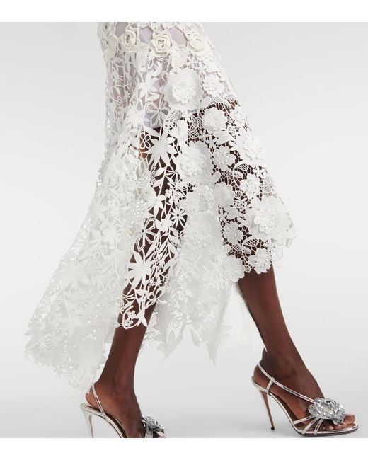 Robe Longue En Guipure Et Crochet Oscar de la Renta en coloris White