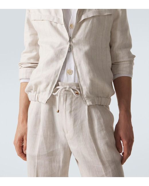 Brunello Cucinelli Natural Striped Linen Blouson Jacket for men