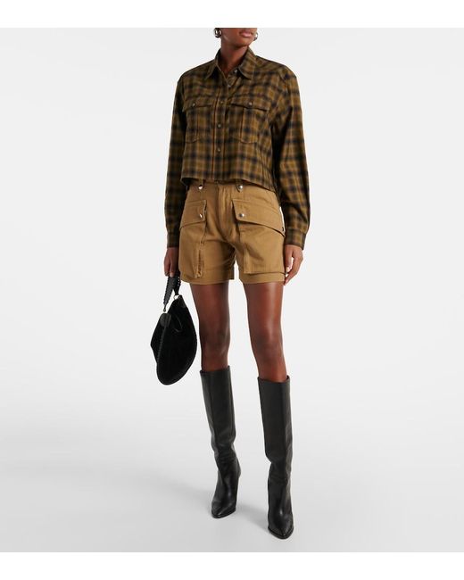 Isabel Marant Green Telina Plaid Cropped Cotton Shirt