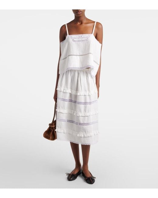 Prada White Linen Midi Skirt