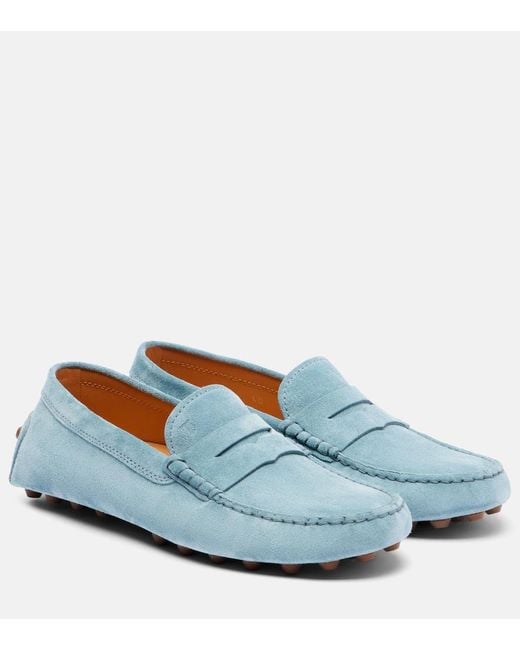 Tod's Blue Loafers Gommino Aus Veloursleder