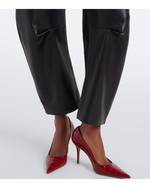 Nili Lotan Black Leather Barrel-Leg Pants