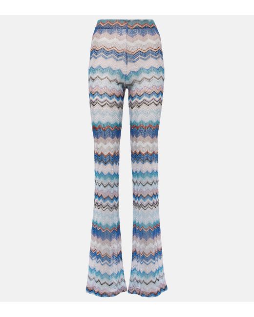 Pantalon evase Zig Zag en crochet Missoni en coloris Blue