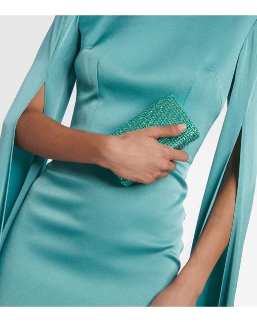 AMINA MUADDI Blue Paloma Micro Embellished Satin Clutch