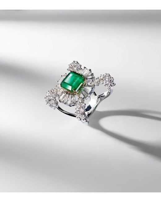 YEPREM White Reign Supreme 18Kt Ring With Diamonds And Emerald