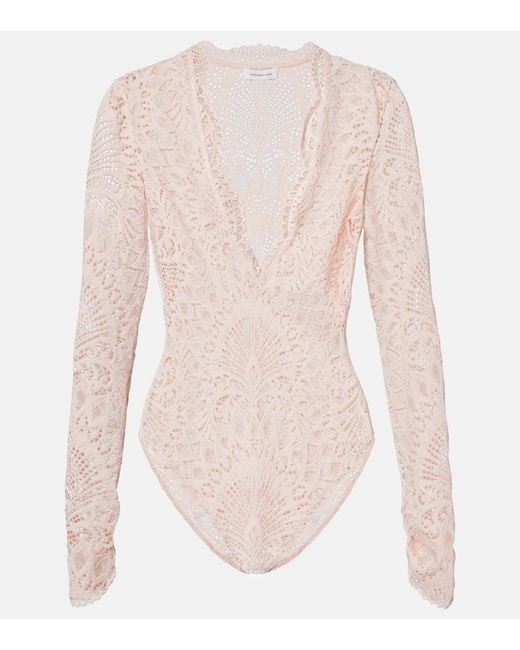 Alexandra Miro Pink Ariella Sheer Lace Bodysuit