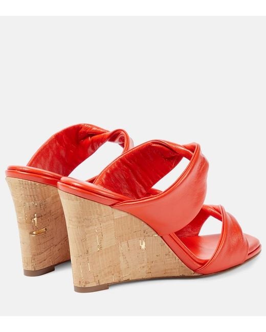 Aquazzura Red Twist Leather Wedge Sandals