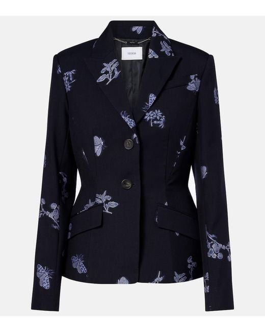 Erdem Blue Wool And Cotton Jacquard Blazer
