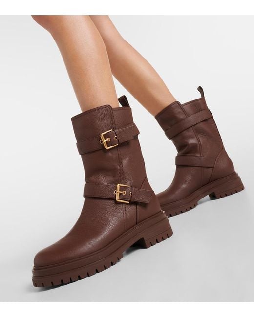 Gianvito Rossi Brown Thiago Leather Biker Boots