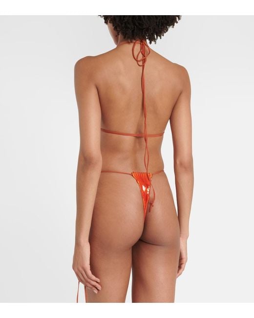 LAQUAN SMITH White Sequined Side-Tie Panties