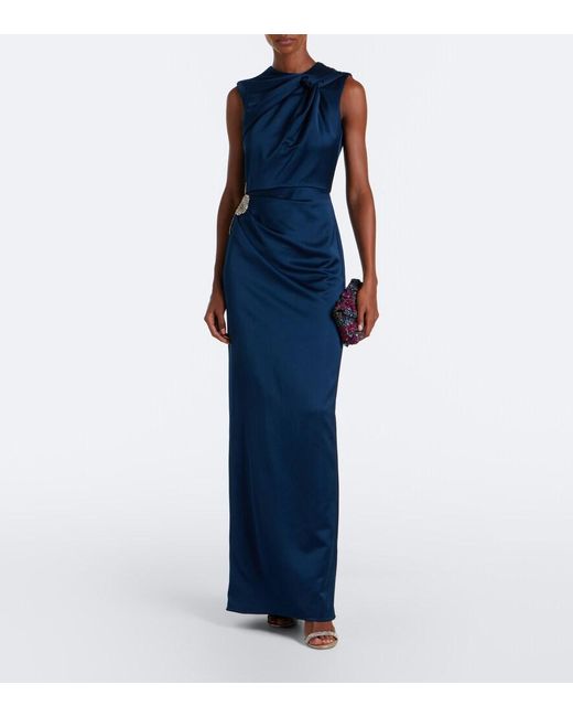 Erdem Blue Embellished Satin Gown