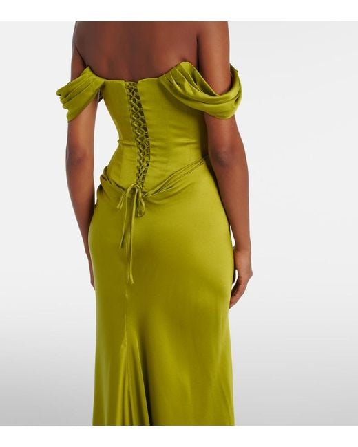 Clio Peppiatt Green Paloma Embellished Satin Corset Gown