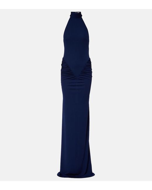 The New Arrivals Ilkyaz Ozel Blue Cass Ruched Maxi Dress