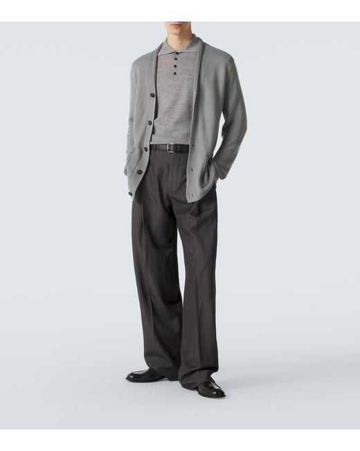 Giorgio Armani Gray Cashmere And Silk Polo Shirt for men