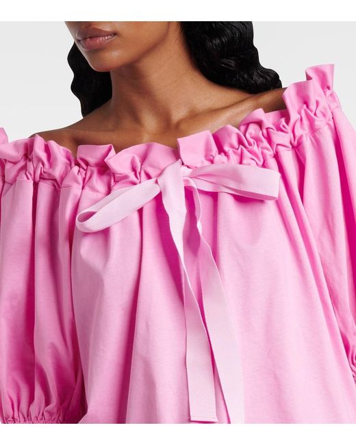 Patou Pink Bow-Detail Cotton Jersey Top