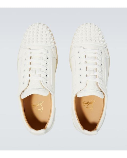 Christian Louboutin White Louis Junior Spikes Cap-Toe Full-Grain Leather Sneakers for men