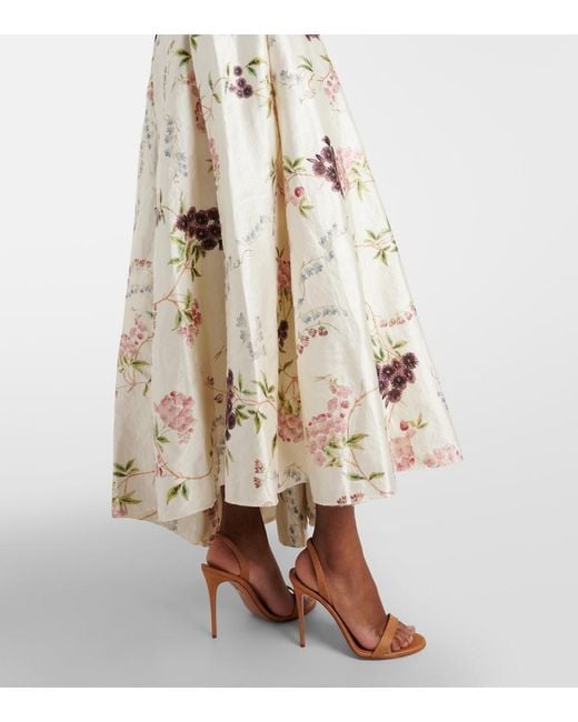 Erdem Natural Draped Floral Satin Cocktail Dress
