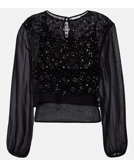 Velvet Black Marlowe Sequinned Sheer Top