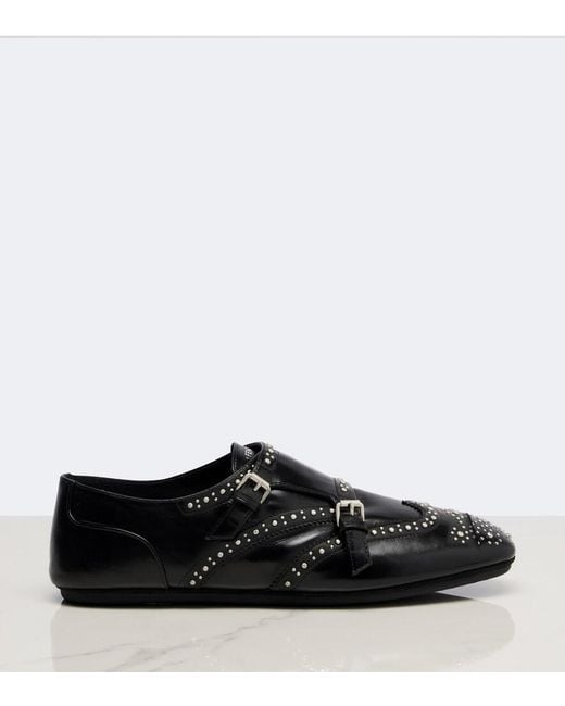 Fendi Black Studded Leather Monk Strap Shoes