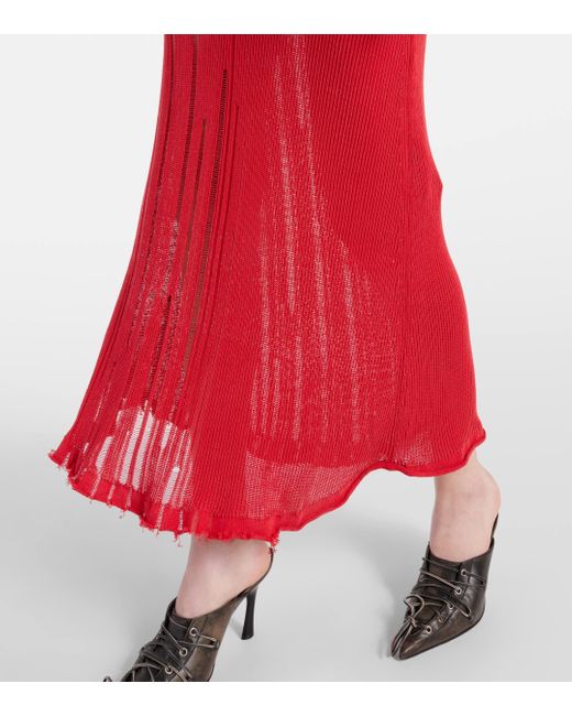 Acne Red Distressed Cotton-blend Maxi Dress