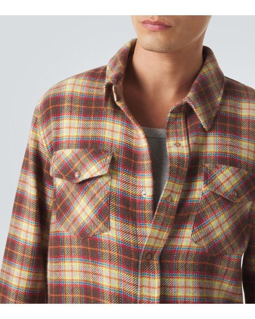 God's True Cashmere Brown Plaid Cashmere Shirt With Sunstone for men