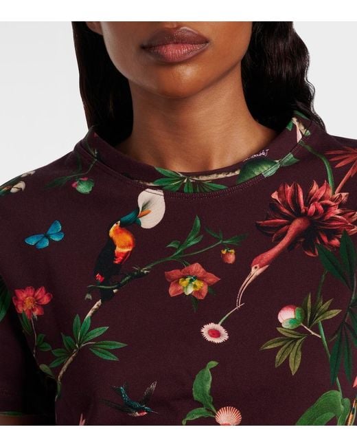 LaDoubleJ Red La Scala Feather-Trimmed Printed Cotton T-Shirt