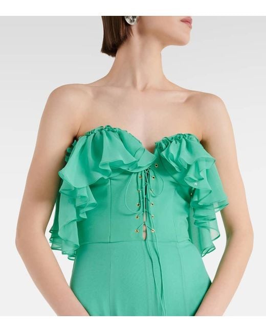 Vestido de seda de un solo hombro Costarellos de color Green