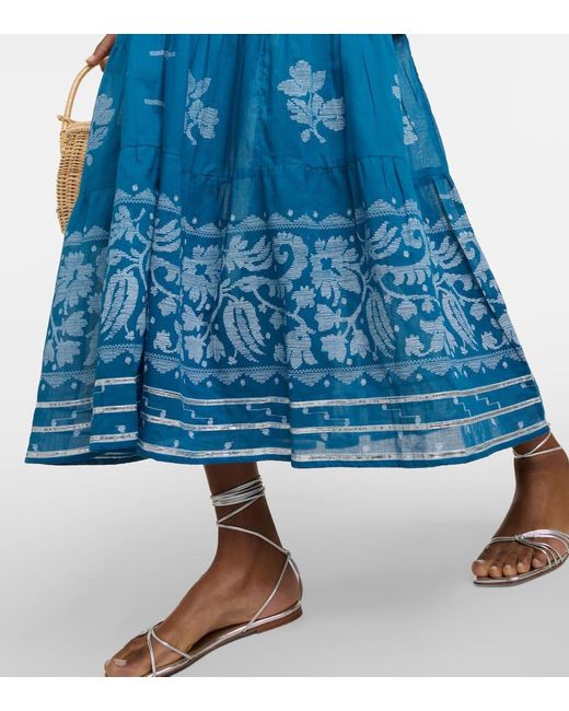 Juliet Dunn Blue Bedrucktes Maxikleid Dhaka aus Baumwolle