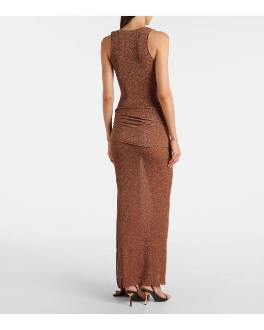 AYA MUSE Brown Alula Belted Lame Maxi Dress